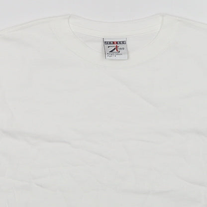 Close-up detail of JERZEES girls’ white basic t-shirt, size 7-8, years