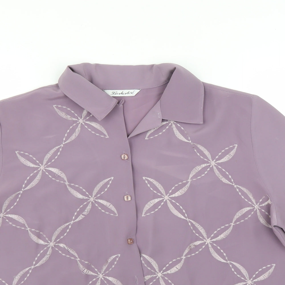 BERKETEX Womens Purple Floral  Basic Button-Up Size 14