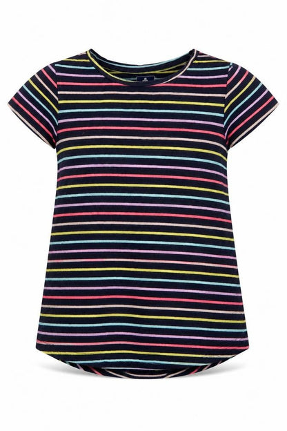 Front view of Gap girls’ blue striped basic t-shirt, size 5, years
