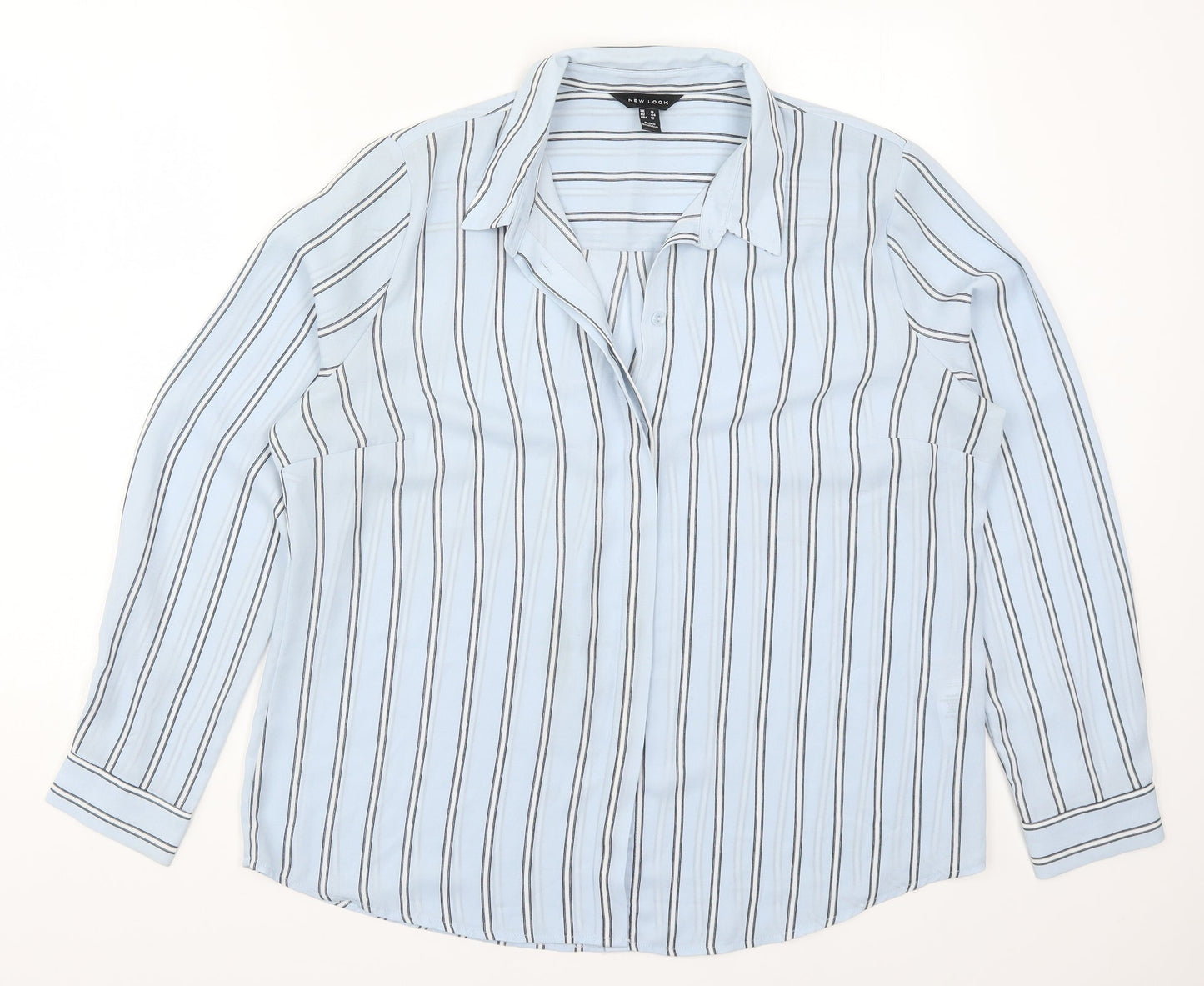 New Look Womens Blue Striped  Basic Button-Up Size 16