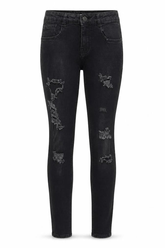 Front view of Denim & Co. women’s black denim skinny jeans, size UK 8, 29-inch leg