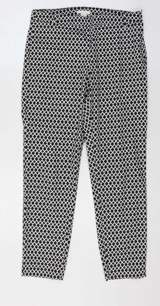 H&M Womens Black Geometric  Trousers  Size 10 L27 in