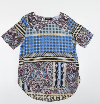 Additional front view of Missguided women’s blue paisley basic blouse, size UK 8