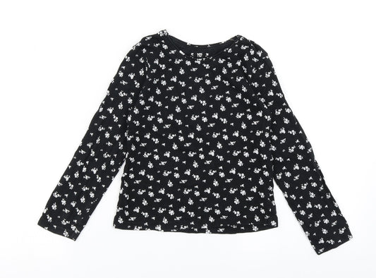 YD Girls Black Floral  Basic T-Shirt Size 7-8 Years