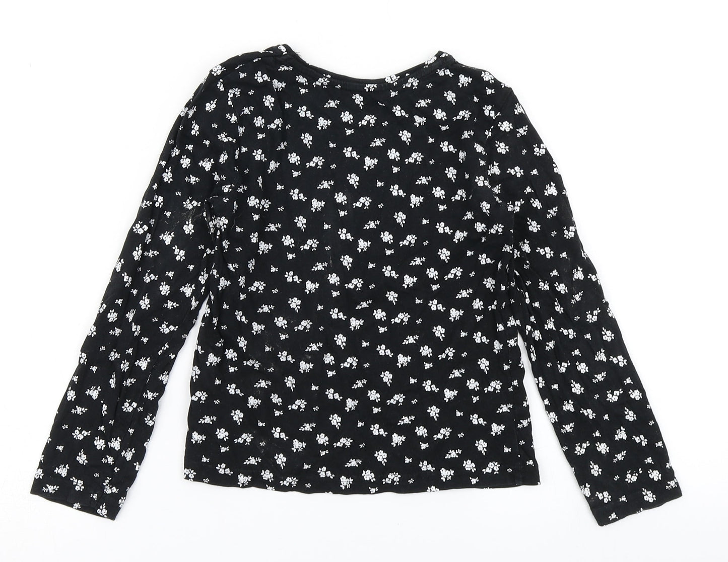 YD Girls Black Floral  Basic T-Shirt Size 7-8 Years