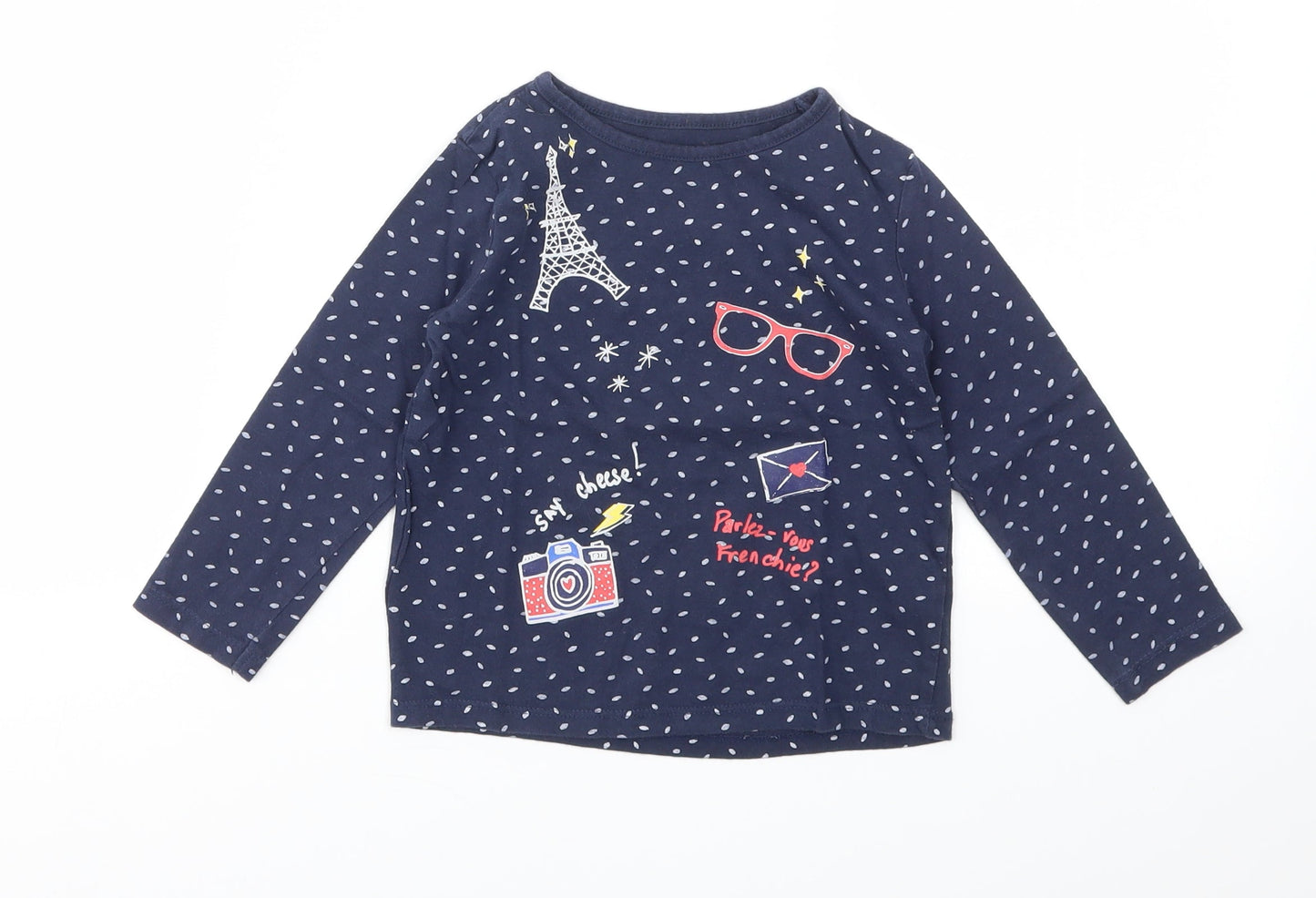 INDEXTENSO Girls Blue Spotted  Basic T-Shirt Size 4 Years