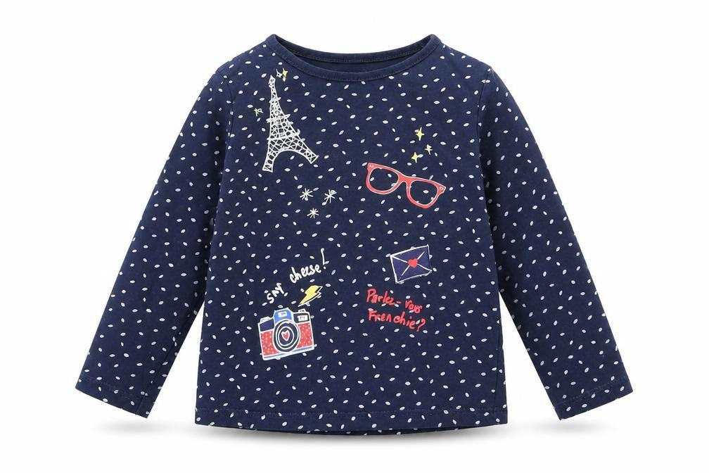 INDEXTENSO Girls Blue Spotted  Basic T-Shirt Size 4 Years
