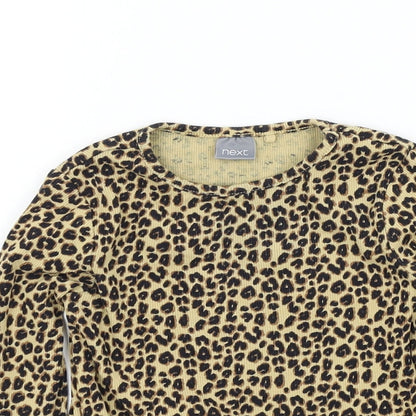 Close-up detail of Next girls’ brown camouflage basic t-shirt, size 2-3, years