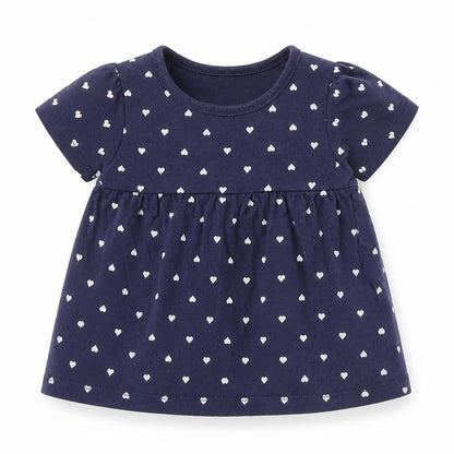 Front view of H&M girls’ blue colourblock basic t-shirt, size 3-6, months