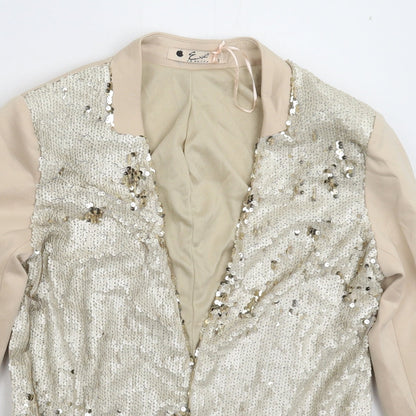 Close-up detail of eve women’s beige jacket blazer, size UK 10