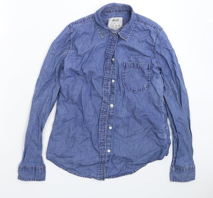 Additional front view of Denim & Co. women’s blue denim basic button-up, size UK 8