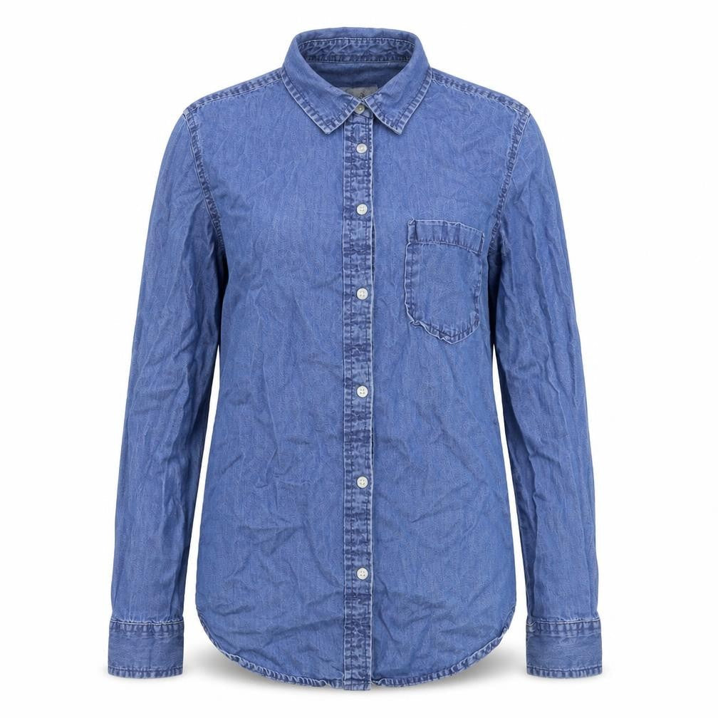 Denim & Co. Womens Blue  Denim Basic Button-Up Size 8