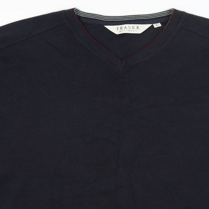 Close-up detail of Fraser men’s blue jumper, size L