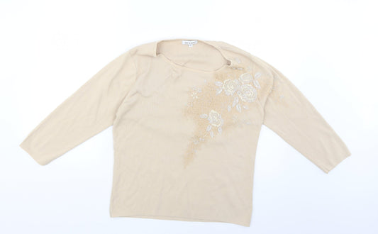 fay louise Womens Beige Floral  Pullover Jumper Size L