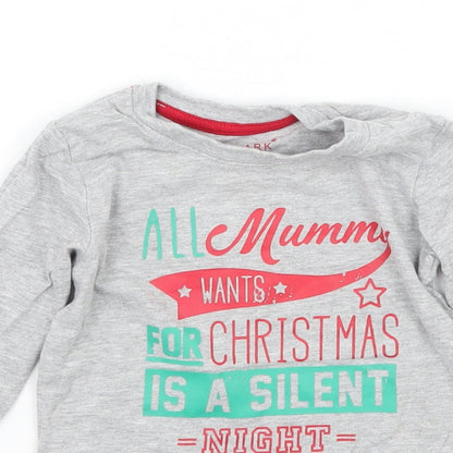Close-up detail of Primark girls’ grey basic t-shirt, size 12-18, months