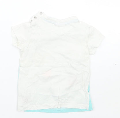 Back view of Disney Baby boys’ blue basic t-shirt, size 12, months
