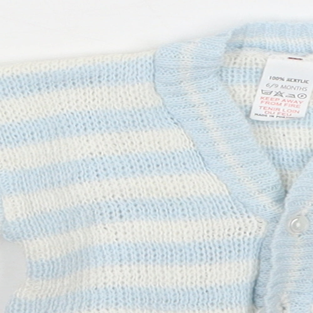 Preworn Boys Multicoloured Striped  Cardigan Jumper Size 6-9 Months