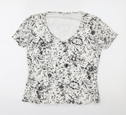 Editions Womens White Floral  Basic Blouse Size 10