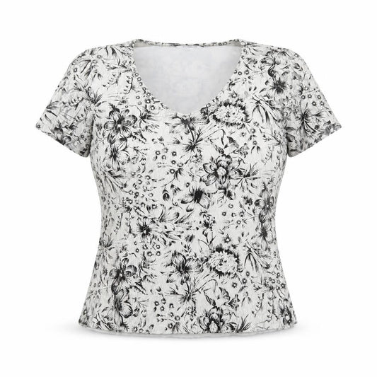 Editions Womens White Floral  Basic Blouse Size 10