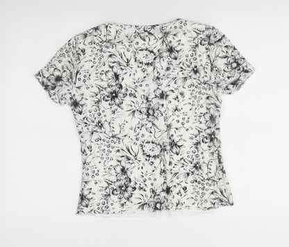 Editions Womens White Floral  Basic Blouse Size 10