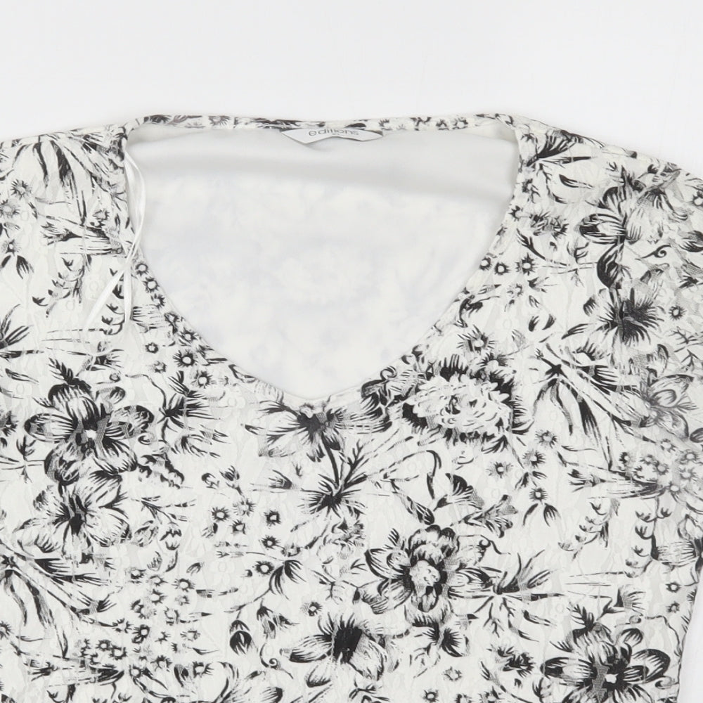 editions Womens White Floral  Basic Blouse Size 10