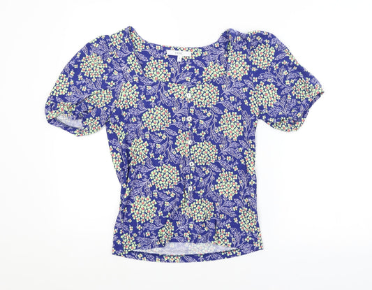 NEXT Womens Blue Floral  Basic Blouse Size 8