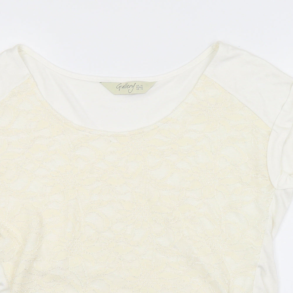Preworn Womens White Floral  Basic Blouse Size 16
