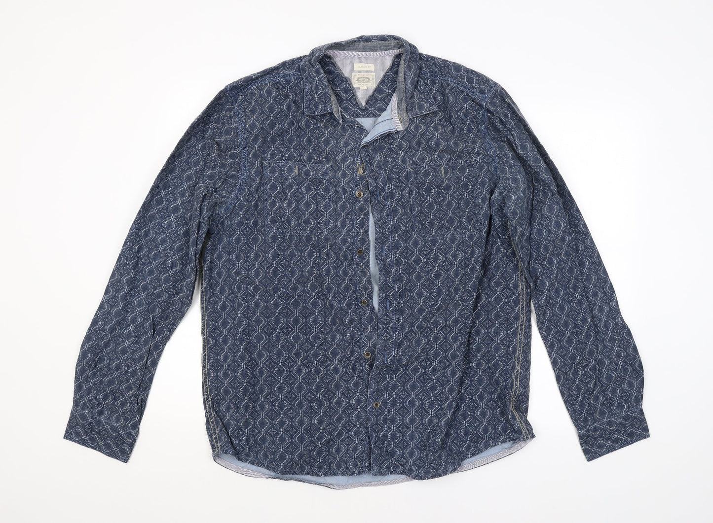 Preworn Mens Blue Argyle/Diamond   Button-Up Size L