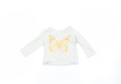Front view of Primark Baby Grey Basic T-Shirt, size 9-12, Months - Butterfly