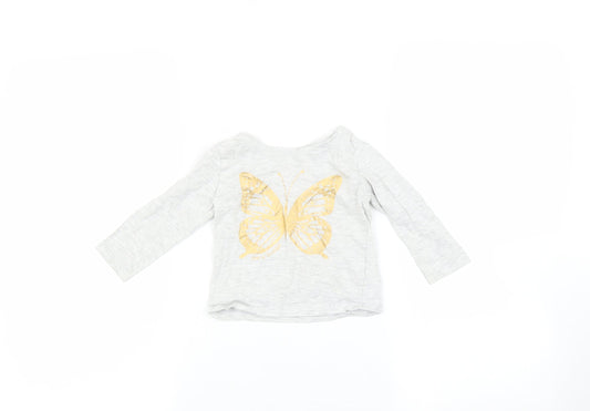 Primark Baby Grey   Basic T-Shirt Size 9-12 Months  - Butterfly