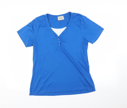 Additional front view of Ella J women’s blue basic t-shirt, size M