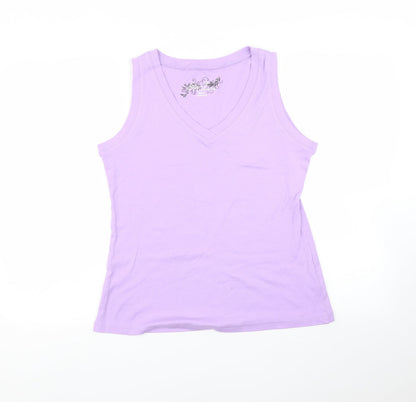 Additional front view of Ella j women’s purple basic t-shirt, size M