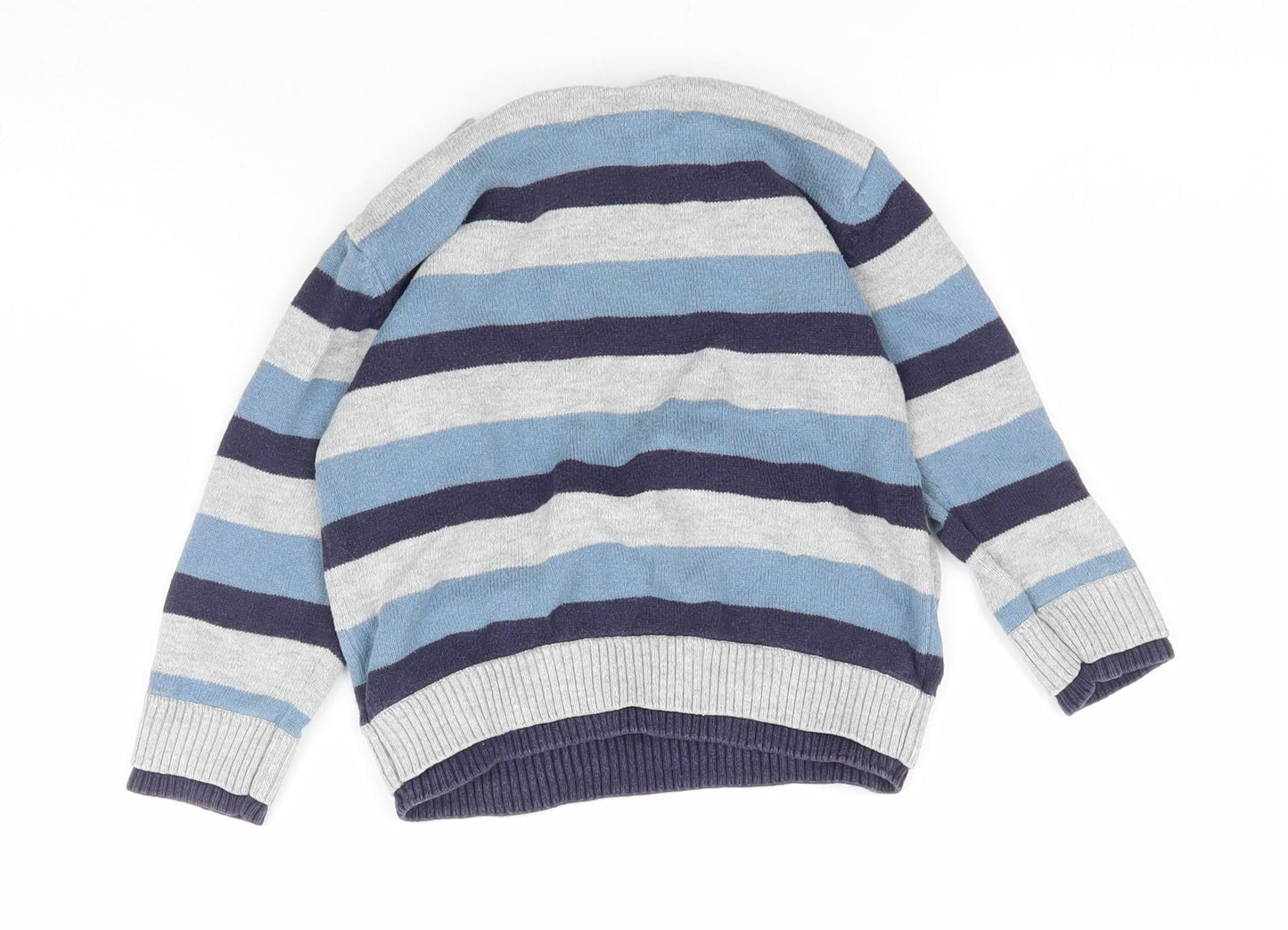 Preworn Boys Blue Striped Knit Pullover Jumper Size 9-12 Months  - Rock Band