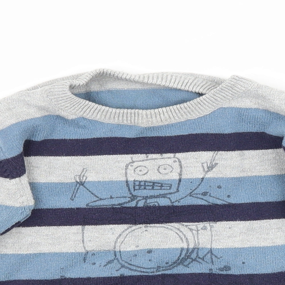 Preworn Boys Blue Striped Knit Pullover Jumper Size 9-12 Months  - Rock Band