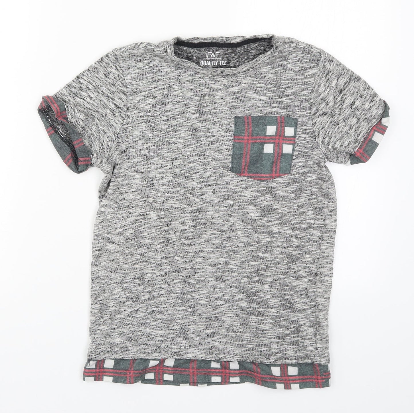 F&F Boys Grey Check  Basic T-Shirt Size 10-11 Years