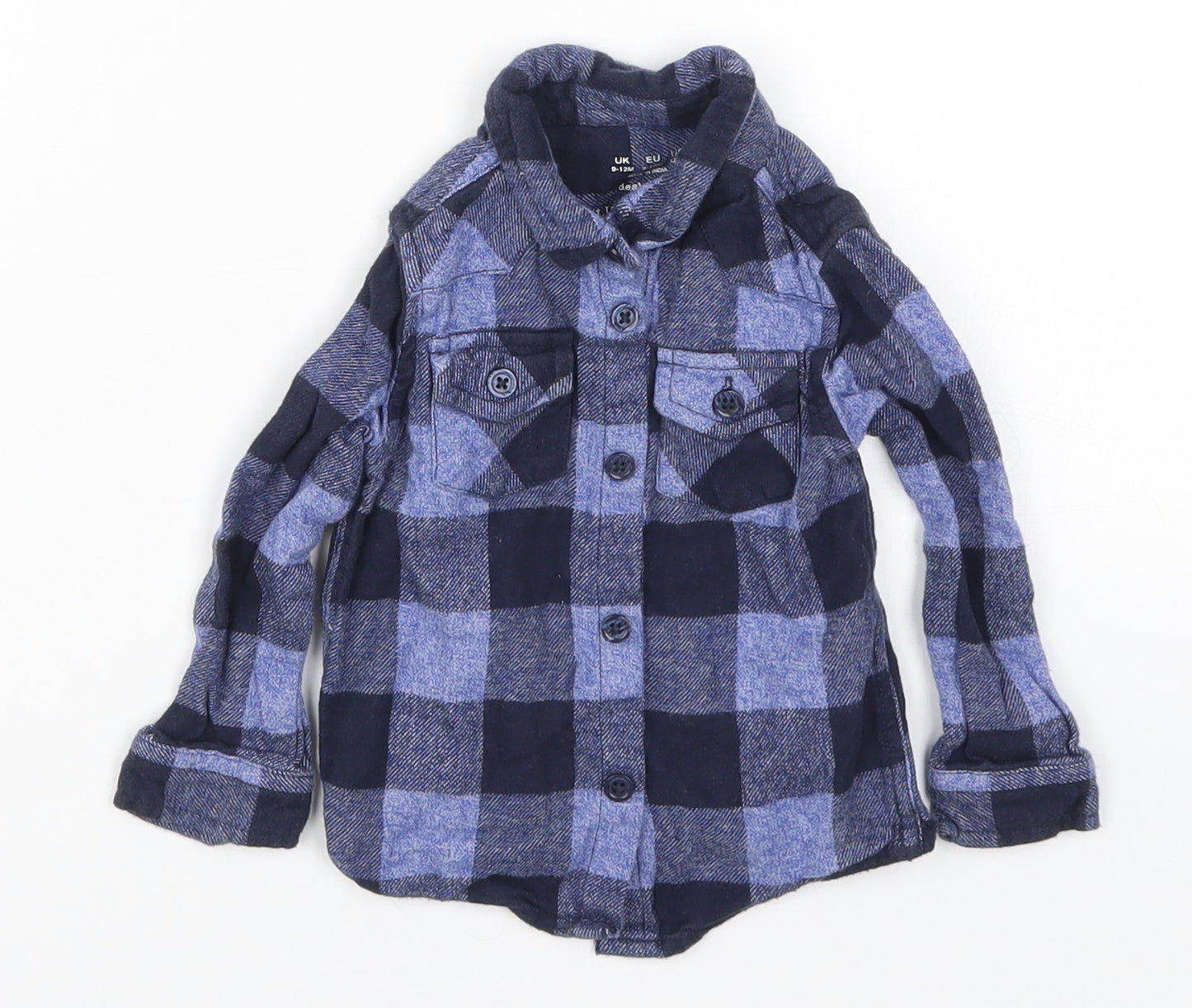 F&F Boys Blue Check  Basic Button-Up Size 9-12 Months