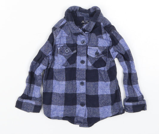 F&F Boys Blue Check  Basic Button-Up Size 9-12 Months