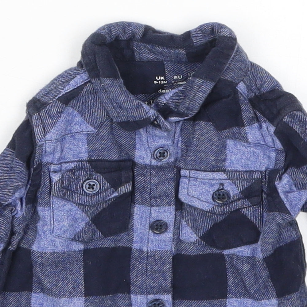 F&F Boys Blue Check  Basic Button-Up Size 9-12 Months