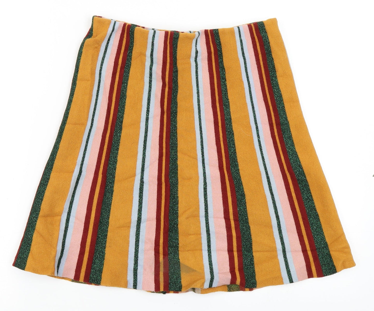 Preworn Womens Yellow Striped  A-Line Skirt Size L