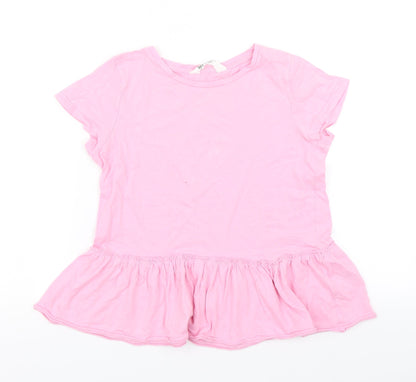 Front view of H&M girls’ pink basic t-shirt, size 9-10, years - peplum