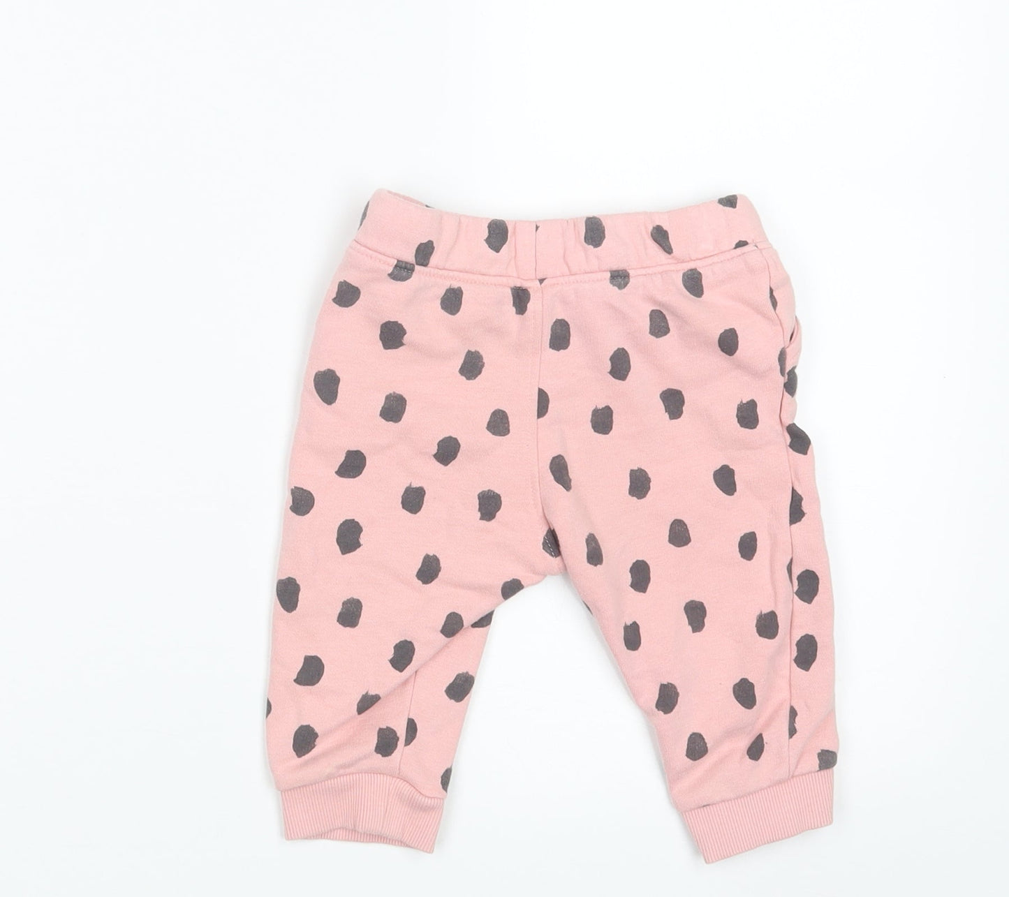 M&S Girls Pink Polka Dot  Jogger Trousers Size 6-9 Months  - Waist 18in; Inside leg 7in