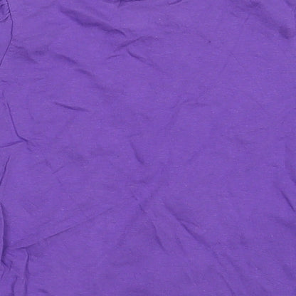 Brand and care label for Disney girls’ purple basic t-shirt, size 24, months