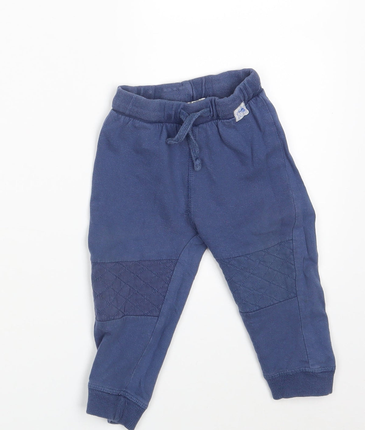 Additional front view of Urban Adventure boys’ blue jogger trousers, size 12-18, months - waist 16in; inside leg 10in