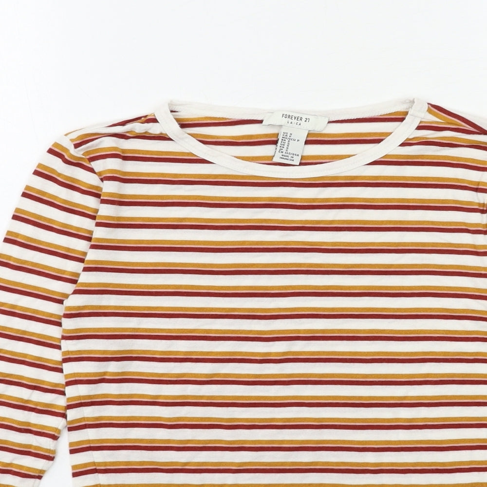 FOREVER 21 Womens Red Striped  Basic T-Shirt Size S