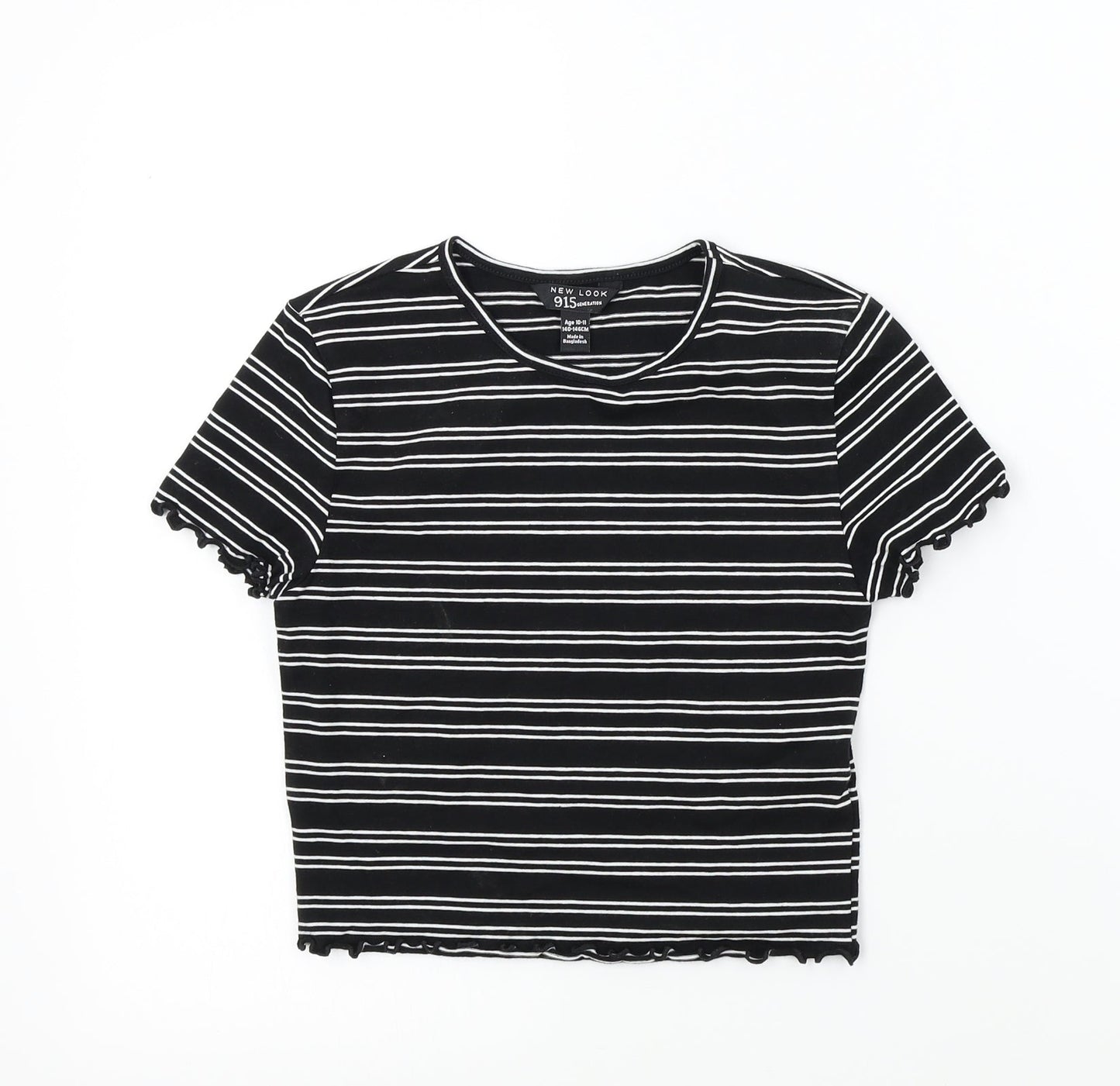 newlook Girls Black Striped  Basic T-Shirt Size 10-11 Years