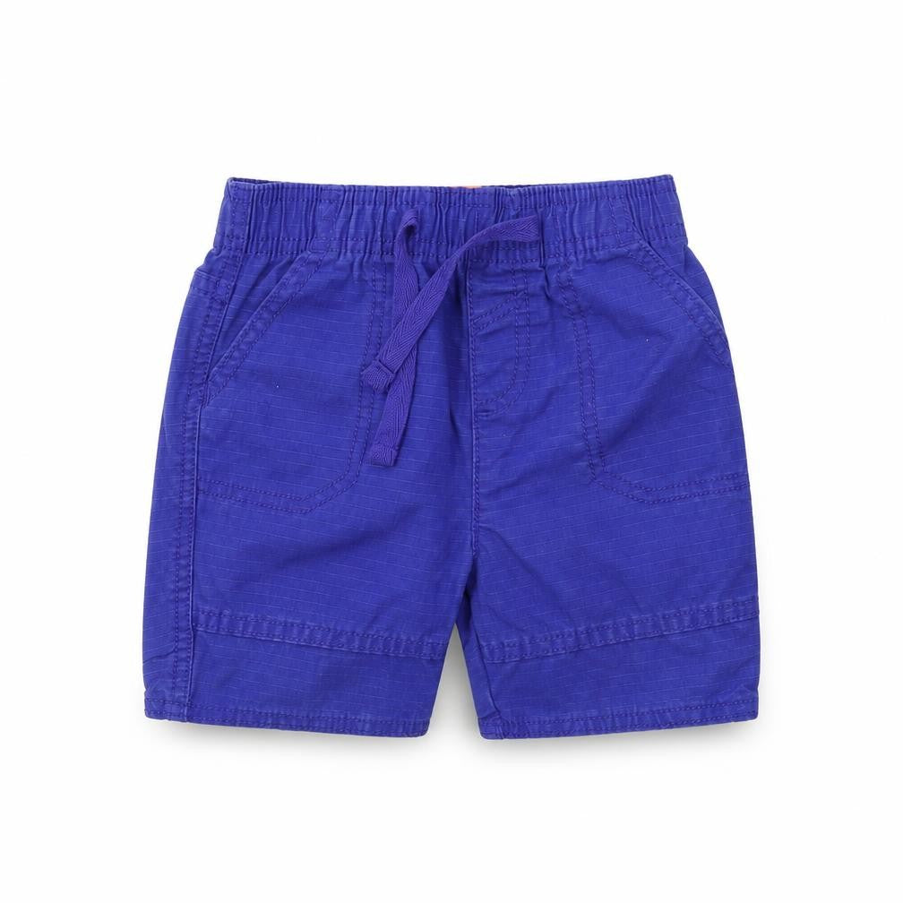 Front view of Tu boys’ blue colourblock cropped trousers, size 12-18, months