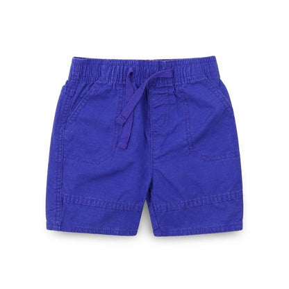 Front view of Tu boys’ blue colourblock cropped trousers, size 12-18, months