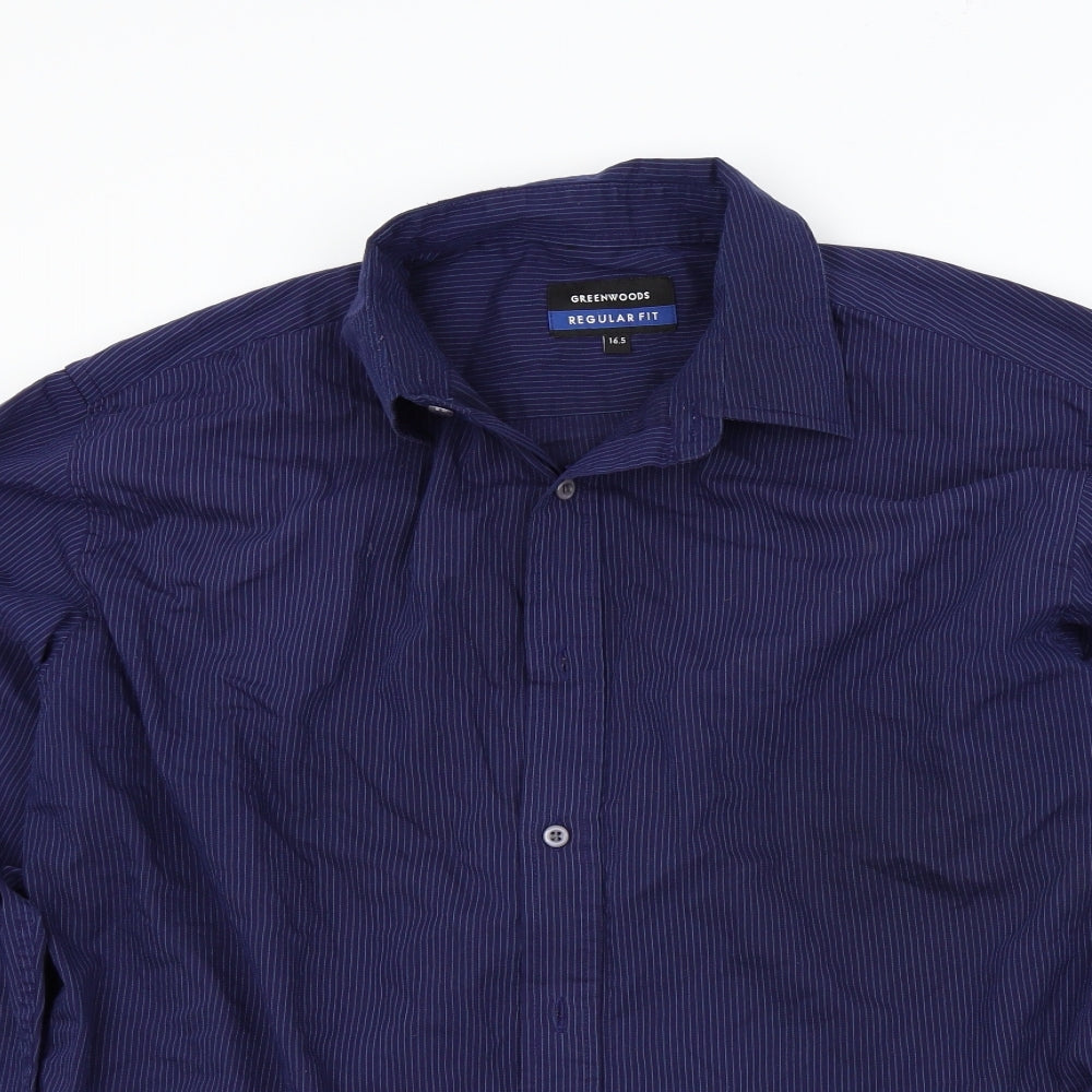 greenwoods Mens Blue Striped   Button-Up Size 16.5