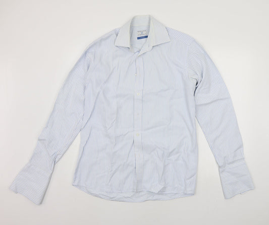 Haines & Bonner Mens Blue Striped   Button-Up Size 16.5