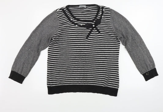 Marks and Spencer  Womens Grey Striped  Pullover Jumper Size 16